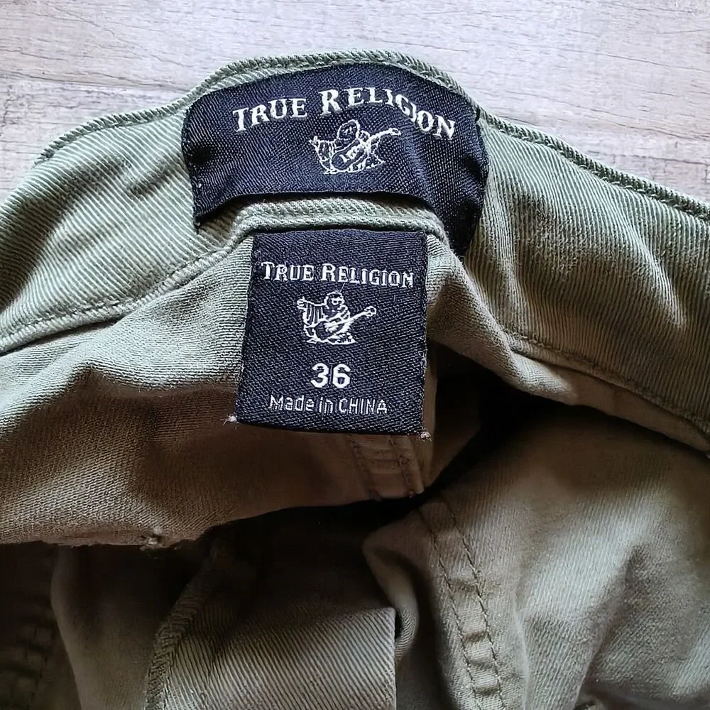 ​True Religion Mens Green Cargo Shorts Utility Casual Shorts Size 36